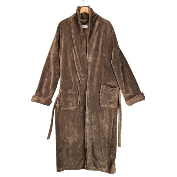 Restoration Hardware Robe sz L Mens Brown Plush Spa Bath Loungewear Pockets Tie - Picture 1 of 10